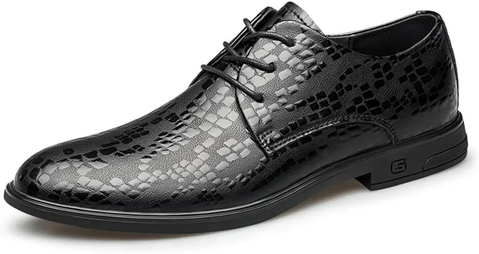 Men's Genuine Leather Dress Shoes Formal Business Oxfords Pointed Toe Lace Up Derby Shoes