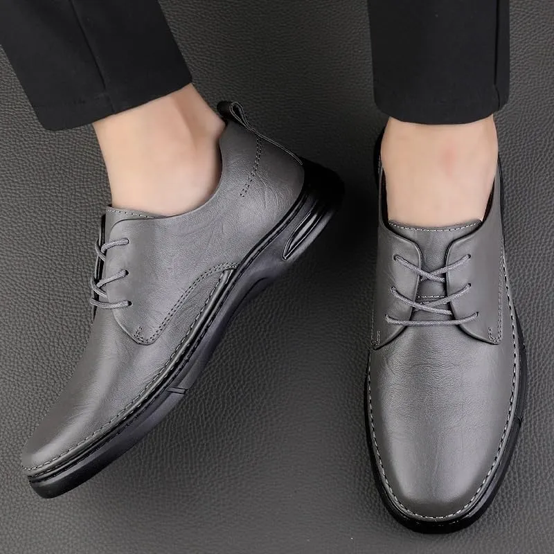 Men's Genuine Leather Oxford Shoes Men Breathable Wedding Fashion Loafers Shoes Casual Business Tuxedo Derby Shoes(Gray,7)