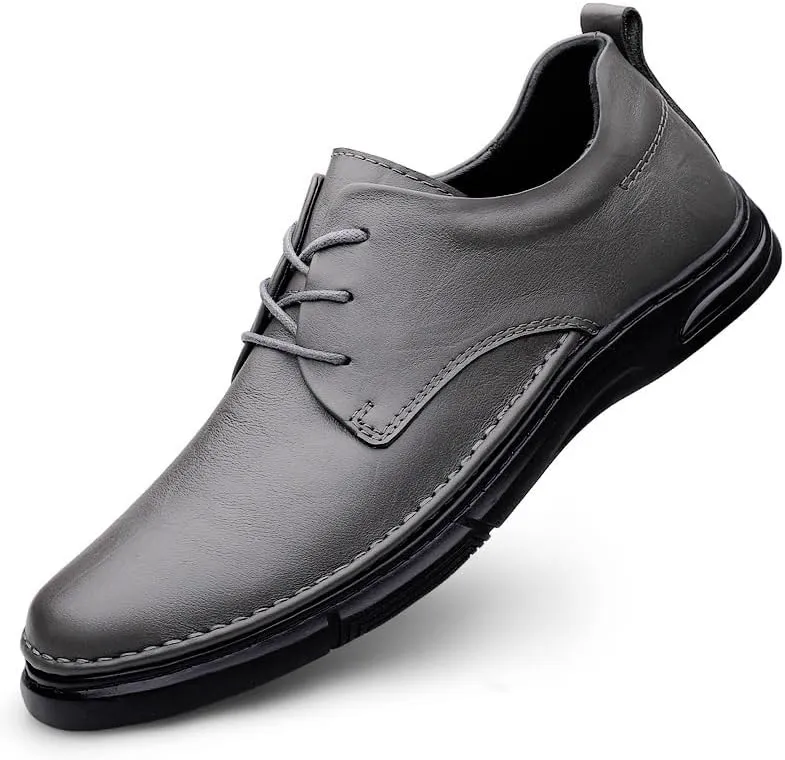 Men's Genuine Leather Oxford Shoes Men Breathable Wedding Fashion Loafers Shoes Casual Business Tuxedo Derby Shoes(Gray,7)