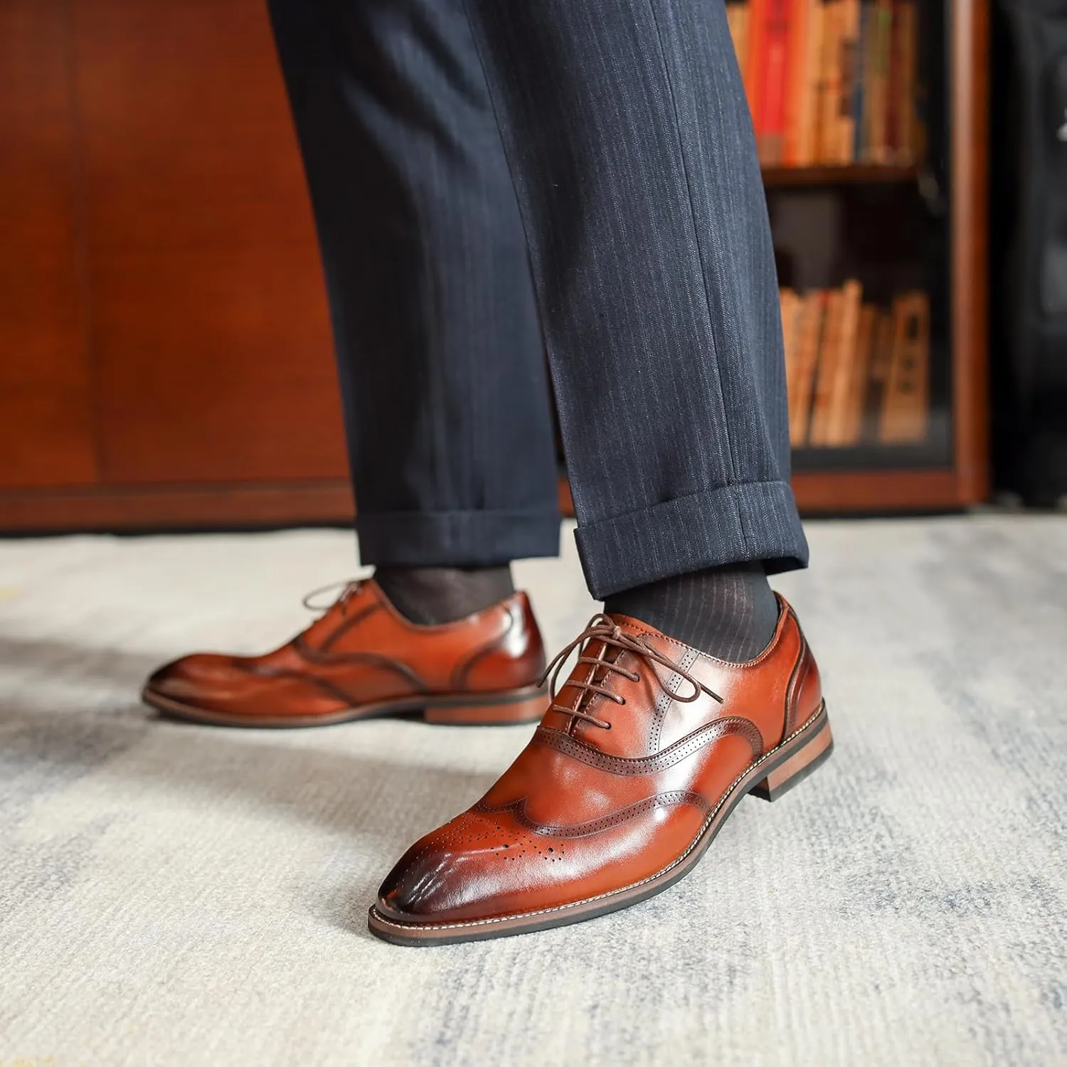 Mens Lace-Up Wingtip Oxford Shoes Business Formal Derby Lightweight Leather Shoes