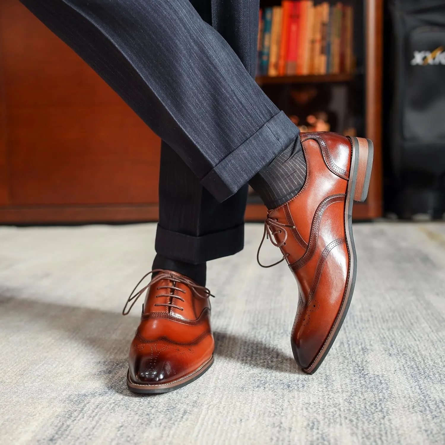 Mens Lace-Up Wingtip Oxford Shoes Business Formal Derby Lightweight Leather Shoes