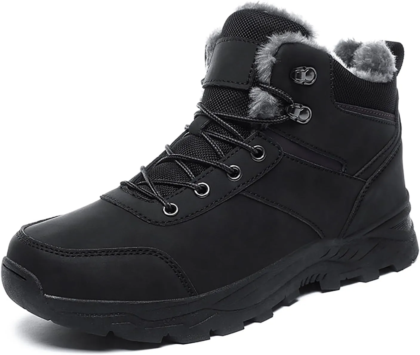 Men's Leather Lace-Up Platform Snow Boots Comfort Fully Fur Lined Slip-On Non-Slip Outdoor Hiking Boots Casual Winter Insulated Dress Ankle Boots