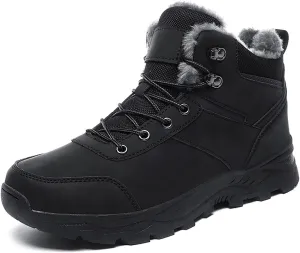 Men's Leather Lace-Up Platform Snow Boots Comfort Fully Fur Lined Slip-On Non-Slip Outdoor Hiking Boots Casual Winter Insulated Dress Ankle Boots