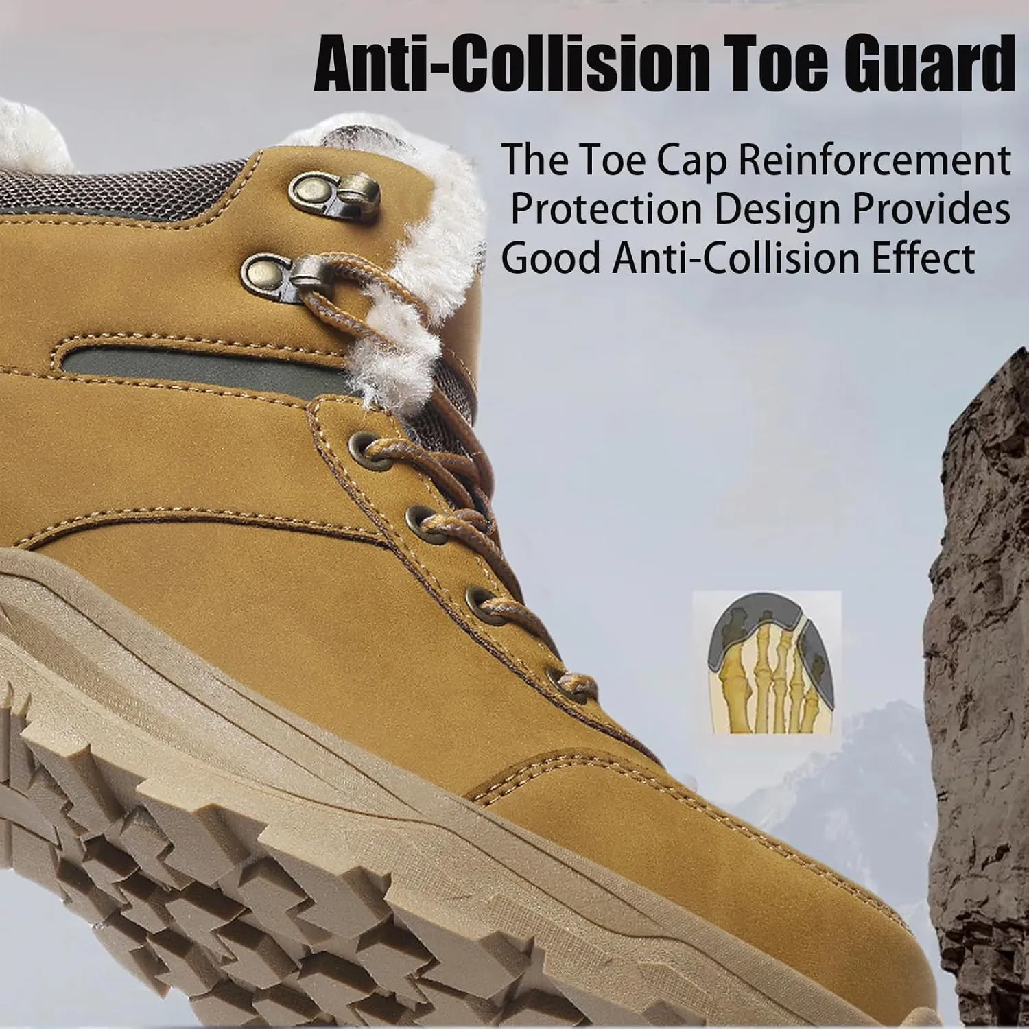 Men's Leather Lace-Up Platform Snow Boots Comfort Fully Fur Lined Slip-On Non-Slip Outdoor Hiking Boots Casual Winter Insulated Dress Ankle Boots