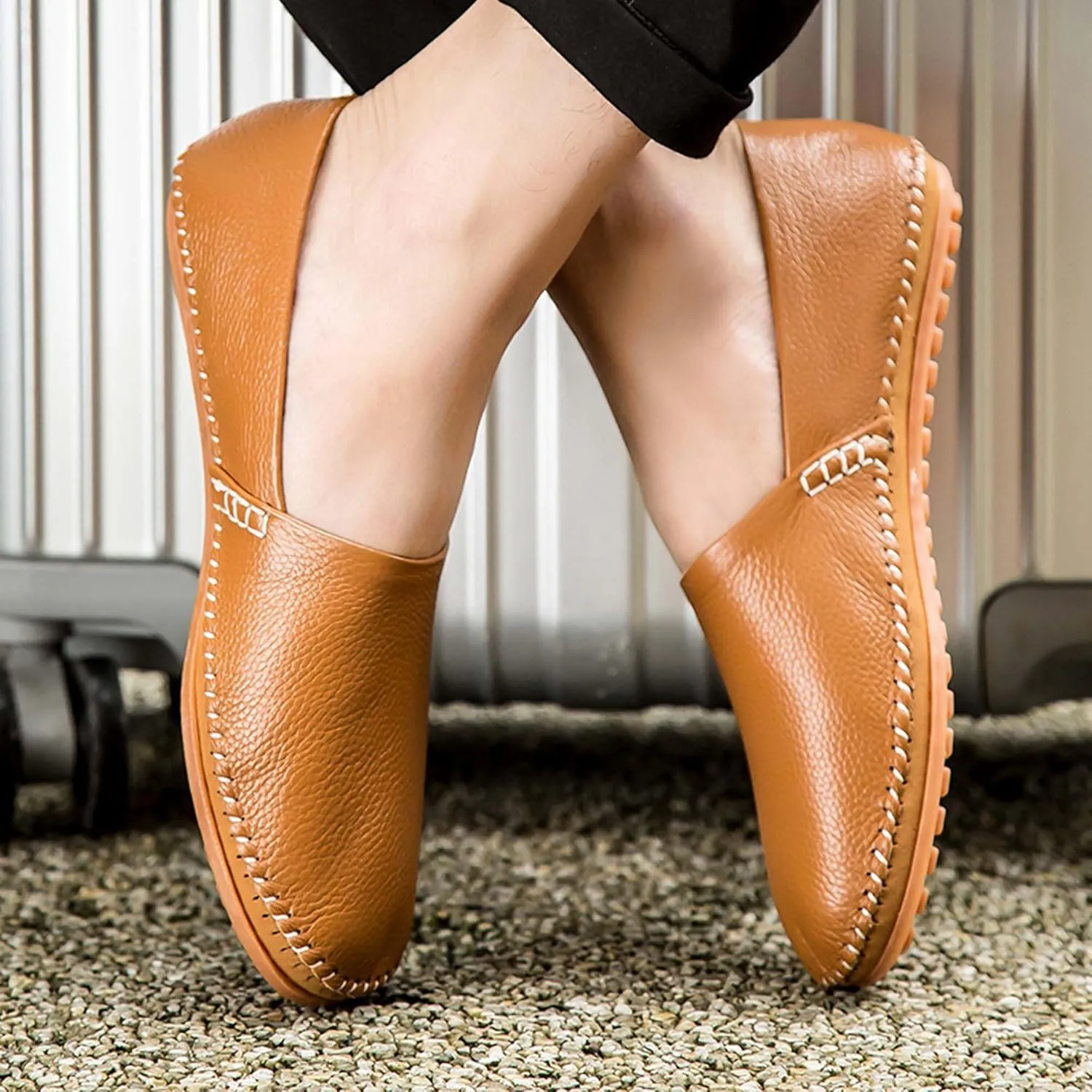 Men's Leather Loafers, Casual Flats, Lightweight Design, Hand-Stitched, Comfortable, Soft, Stylish, Suitable for Daily Travel, Driving, Going Out, Dating and Other Occasions wear All Seasons