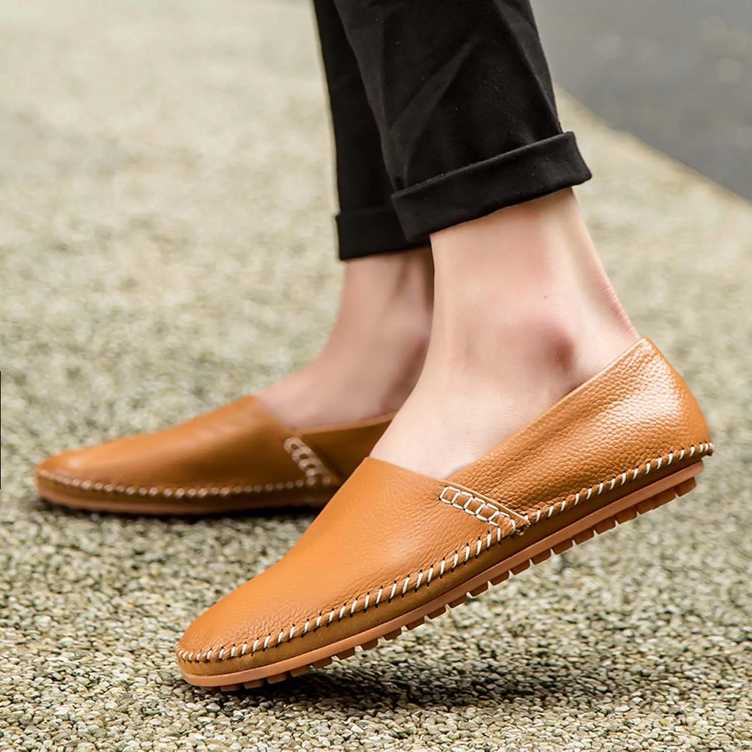 Men's Leather Loafers, Casual Flats, Lightweight Design, Hand-Stitched, Comfortable, Soft, Stylish, Suitable for Daily Travel, Driving, Going Out, Dating and Other Occasions wear All Seasons