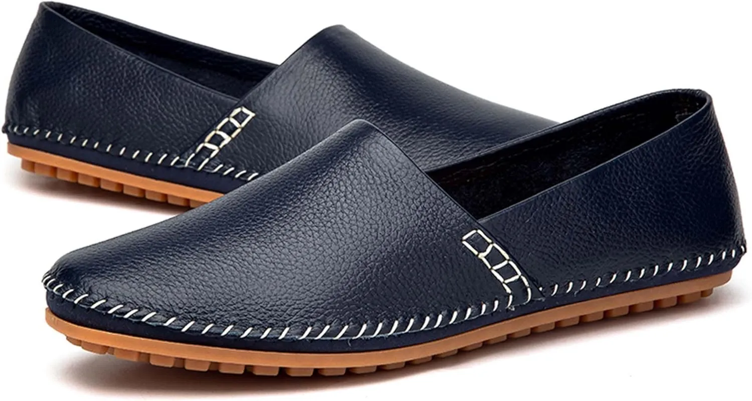 Men's Leather Loafers, Casual Flats, Lightweight Design, Hand-Stitched, Comfortable, Soft, Stylish, Suitable for Daily Travel, Driving, Going Out, Dating and Other Occasions wear All Seasons