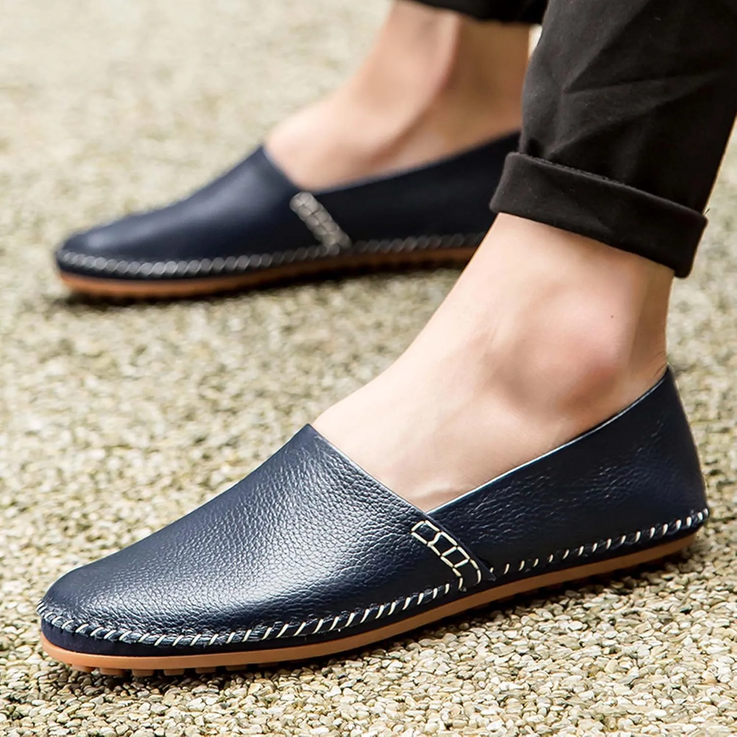 Men's Leather Loafers, Casual Flats, Lightweight Design, Hand-Stitched, Comfortable, Soft, Stylish, Suitable for Daily Travel, Driving, Going Out, Dating and Other Occasions wear All Seasons