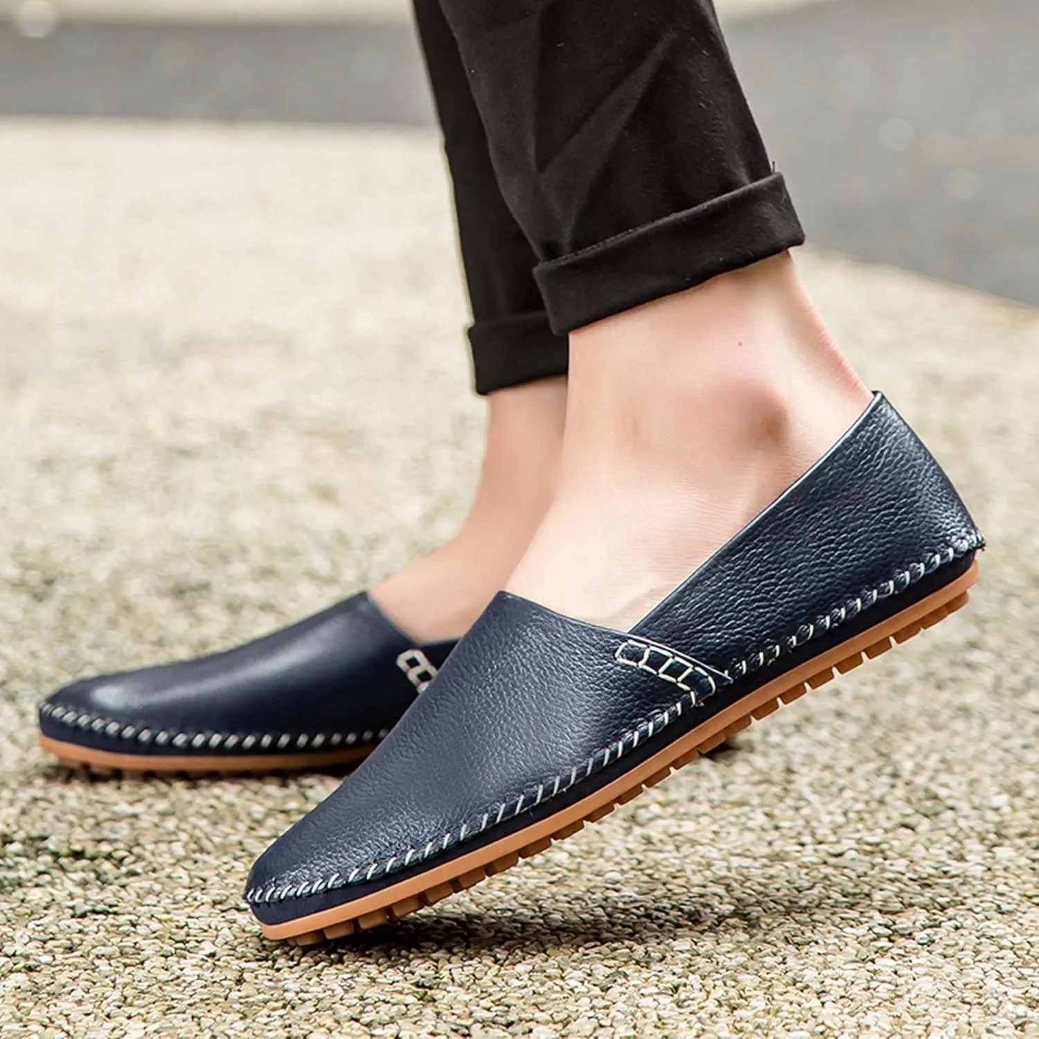 Men's Leather Loafers, Casual Flats, Lightweight Design, Hand-Stitched, Comfortable, Soft, Stylish, Suitable for Daily Travel, Driving, Going Out, Dating and Other Occasions wear All Seasons