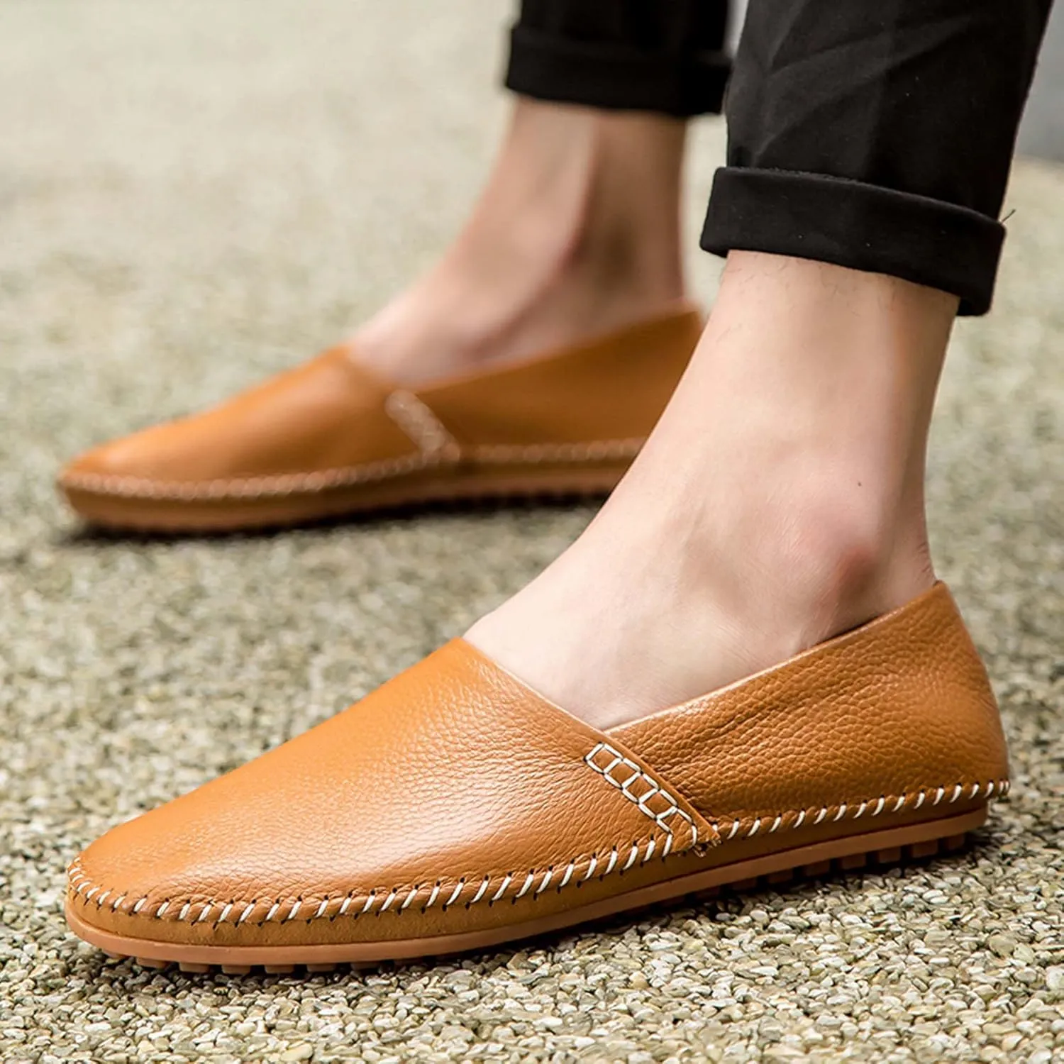 Men's Leather Loafers, Casual Flats, Lightweight Design, Hand-Stitched, Comfortable, Soft, Stylish, Suitable for Daily Travel, Driving, Going Out, Dating and Other Occasions wear All Seasons