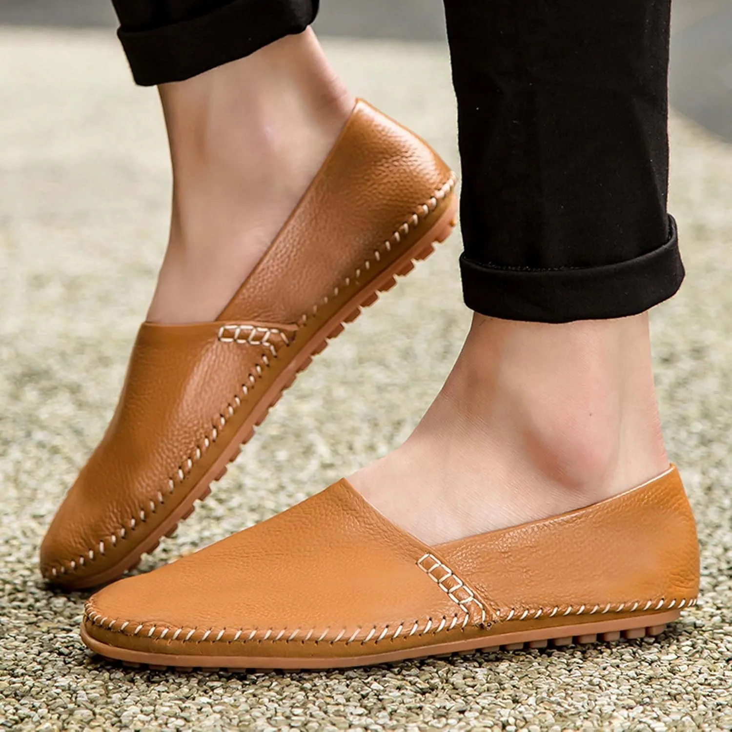 Men's Leather Loafers, Casual Flats, Lightweight Design, Hand-Stitched, Comfortable, Soft, Stylish, Suitable for Daily Travel, Driving, Going Out, Dating and Other Occasions wear All Seasons
