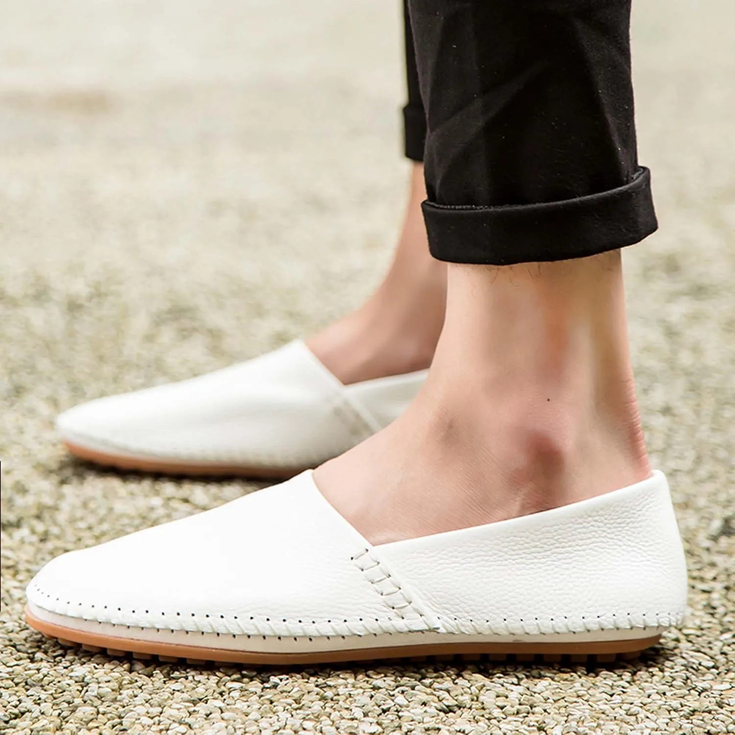 Men's Leather Loafers, Casual Flats, Lightweight Design, Hand-Stitched, Comfortable, Soft, Stylish, Suitable for Daily Travel, Driving, Going Out, Dating and Other Occasions wear All Seasons