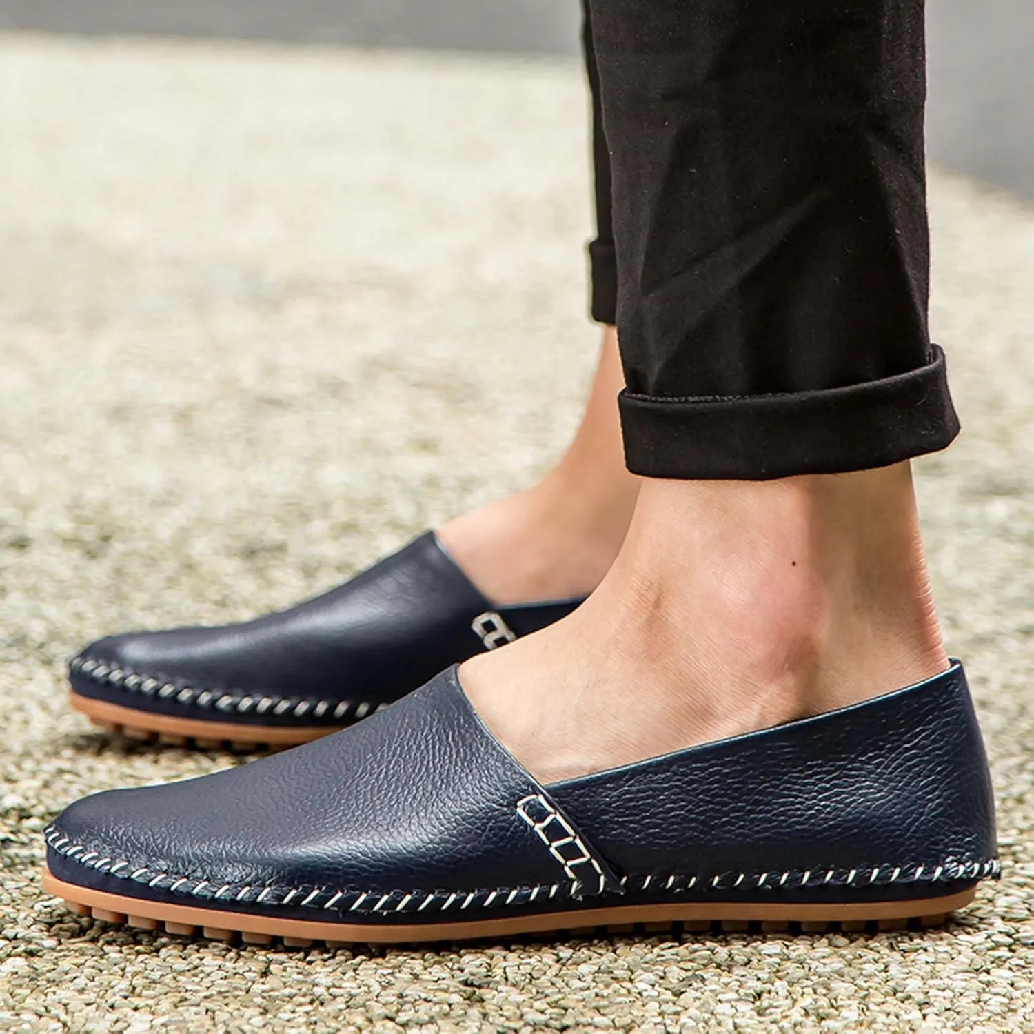 Men's Leather Loafers, Casual Flats, Lightweight Design, Hand-Stitched, Comfortable, Soft, Stylish, Suitable for Daily Travel, Driving, Going Out, Dating and Other Occasions wear All Seasons