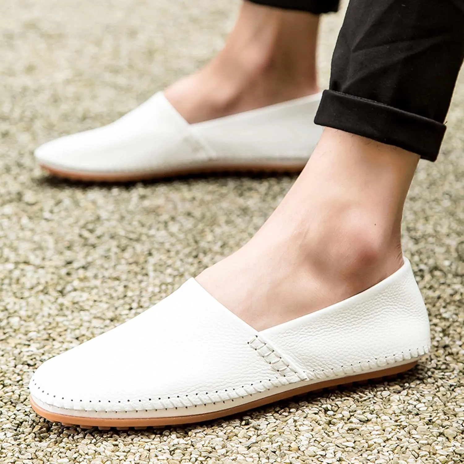 Men's Leather Loafers, Casual Flats, Lightweight Design, Hand-Stitched, Comfortable, Soft, Stylish, Suitable for Daily Travel, Driving, Going Out, Dating and Other Occasions wear All Seasons