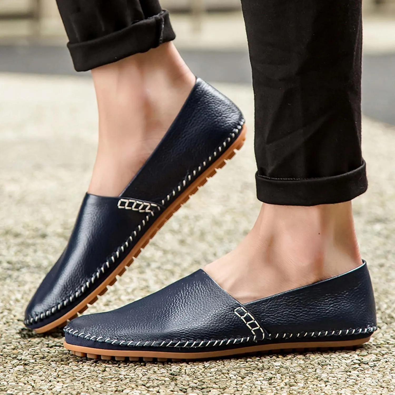 Men's Leather Loafers, Casual Flats, Lightweight Design, Hand-Stitched, Comfortable, Soft, Stylish, Suitable for Daily Travel, Driving, Going Out, Dating and Other Occasions wear All Seasons
