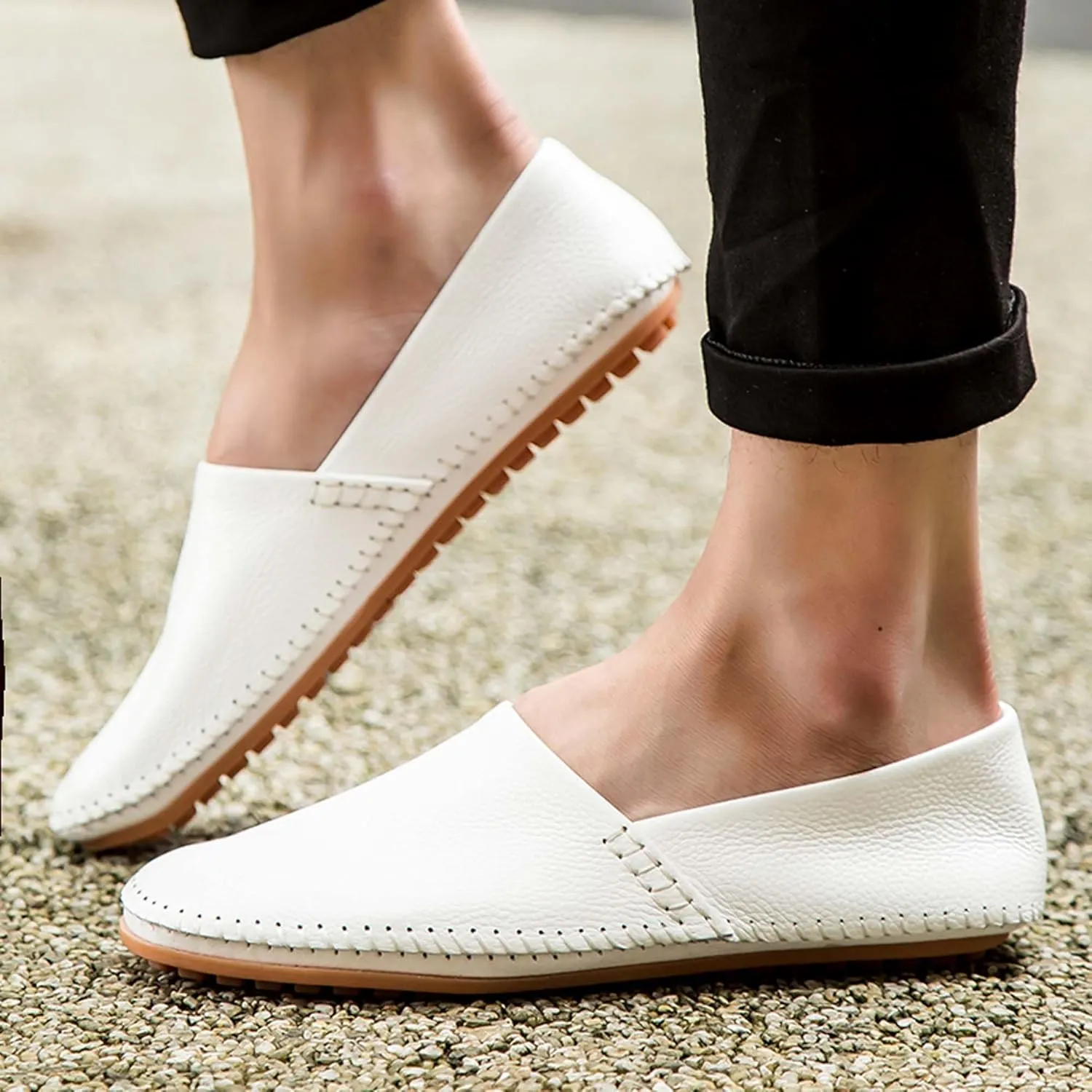 Men's Leather Loafers, Casual Flats, Lightweight Design, Hand-Stitched, Comfortable, Soft, Stylish, Suitable for Daily Travel, Driving, Going Out, Dating and Other Occasions wear All Seasons