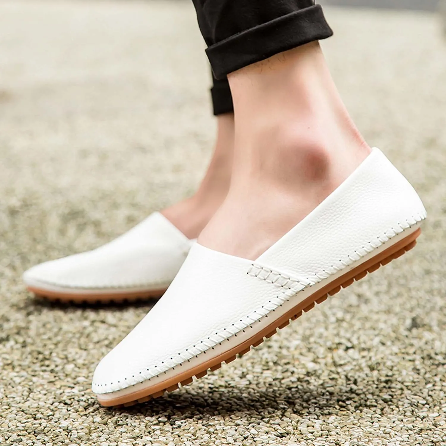 Men's Leather Loafers, Casual Flats, Lightweight Design, Hand-Stitched, Comfortable, Soft, Stylish, Suitable for Daily Travel, Driving, Going Out, Dating and Other Occasions wear All Seasons