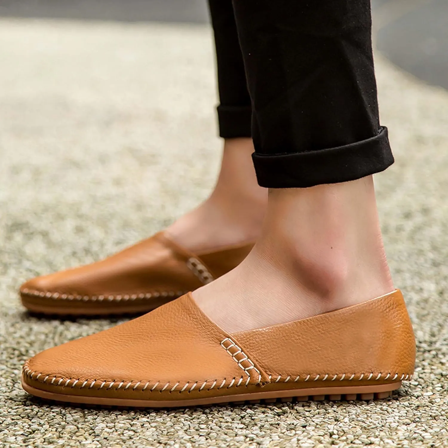Men's Leather Loafers, Casual Flats, Lightweight Design, Hand-Stitched, Comfortable, Soft, Stylish, Suitable for Daily Travel, Driving, Going Out, Dating and Other Occasions wear All Seasons