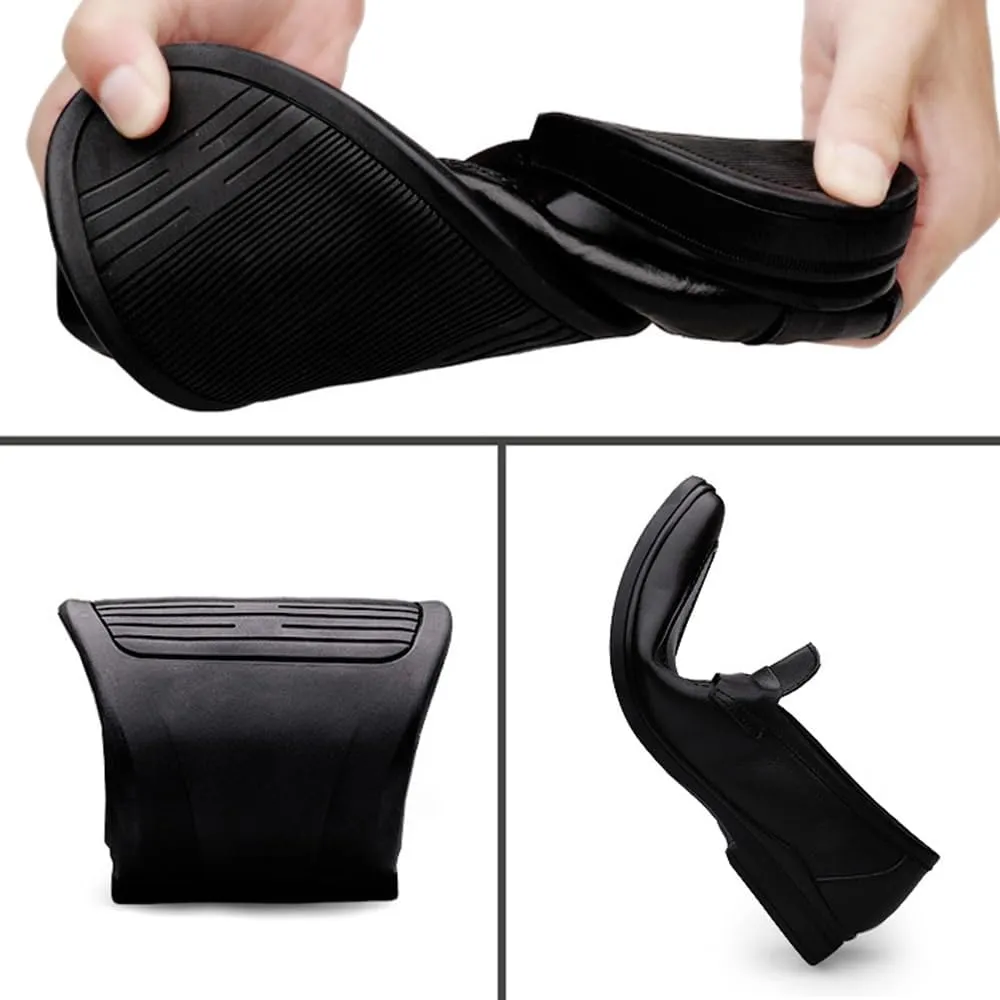Mens Leather Shoes Wedding Modern Business Wingtip Classic Round-Toe Low Top Block High Heel