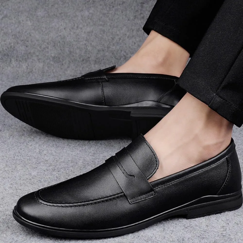Mens Leather Shoes Wedding Modern Business Wingtip Classic Round-Toe Low Top Block High Heel