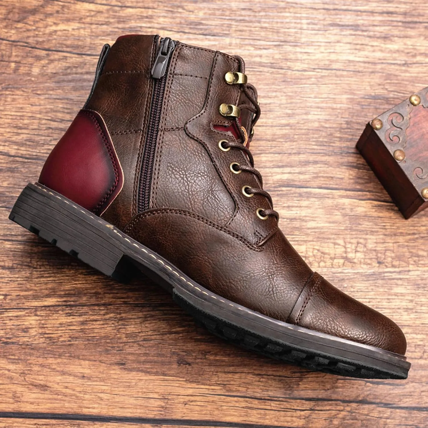 Men's Motorcycle Boots Brown Combat Casual Dress Boot for Men