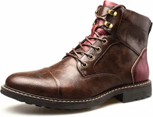 Men's Motorcycle Boots Brown Combat Casual Dress Boot for Men