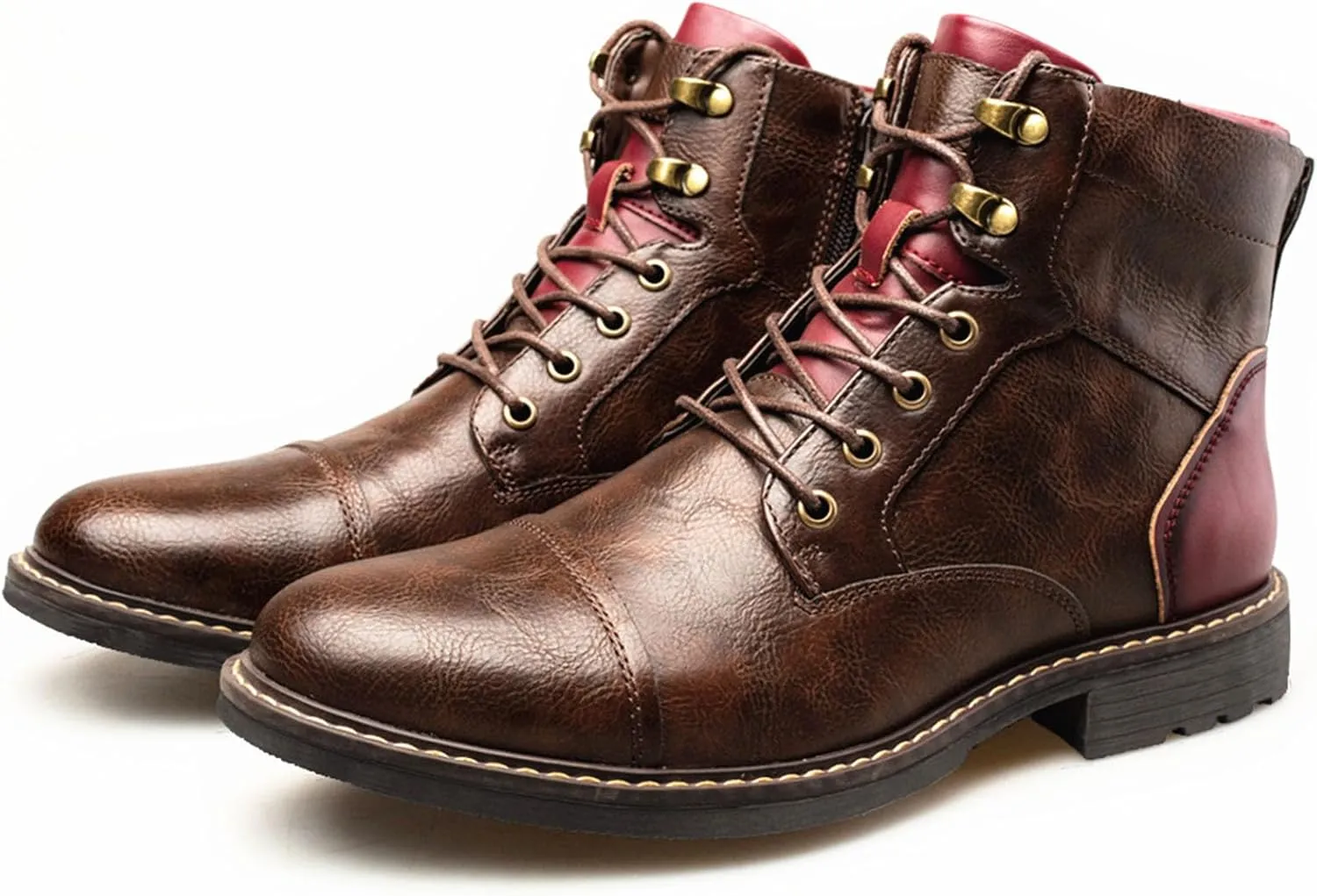 Men's Motorcycle Boots Brown Combat Casual Dress Boot for Men