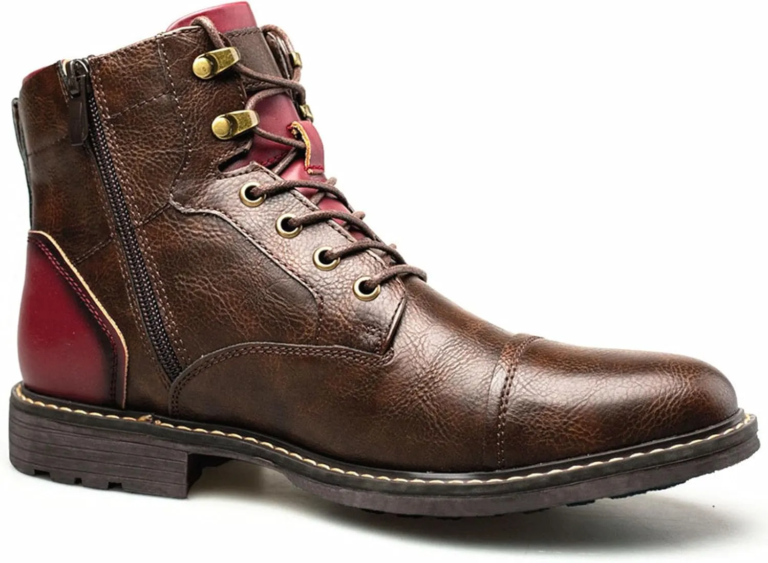 Men's Motorcycle Boots Brown Combat Casual Dress Boot for Men