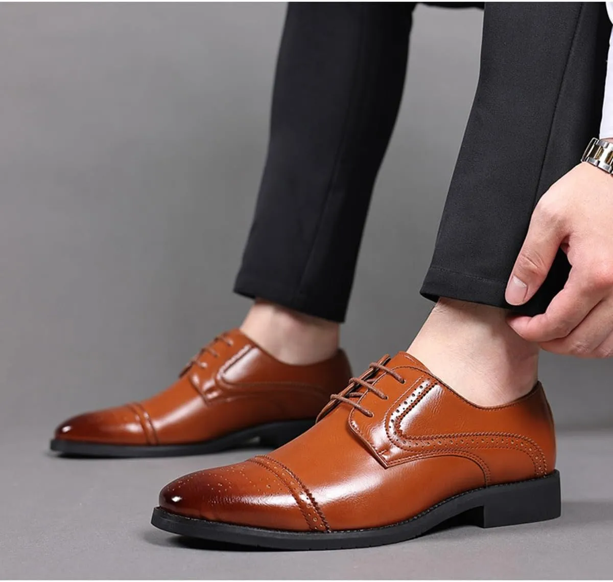 Men's Oxfords Formal Dress Shoes Fashion Wingtip Lace-up Classic Business Non-Slip Brogues Shoes for Men