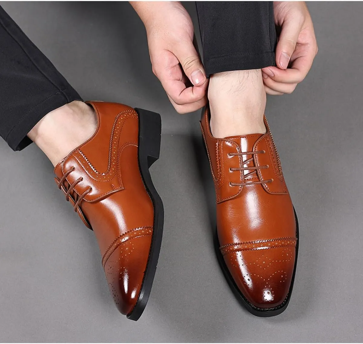 Men's Oxfords Formal Dress Shoes Fashion Wingtip Lace-up Classic Business Non-Slip Brogues Shoes for Men