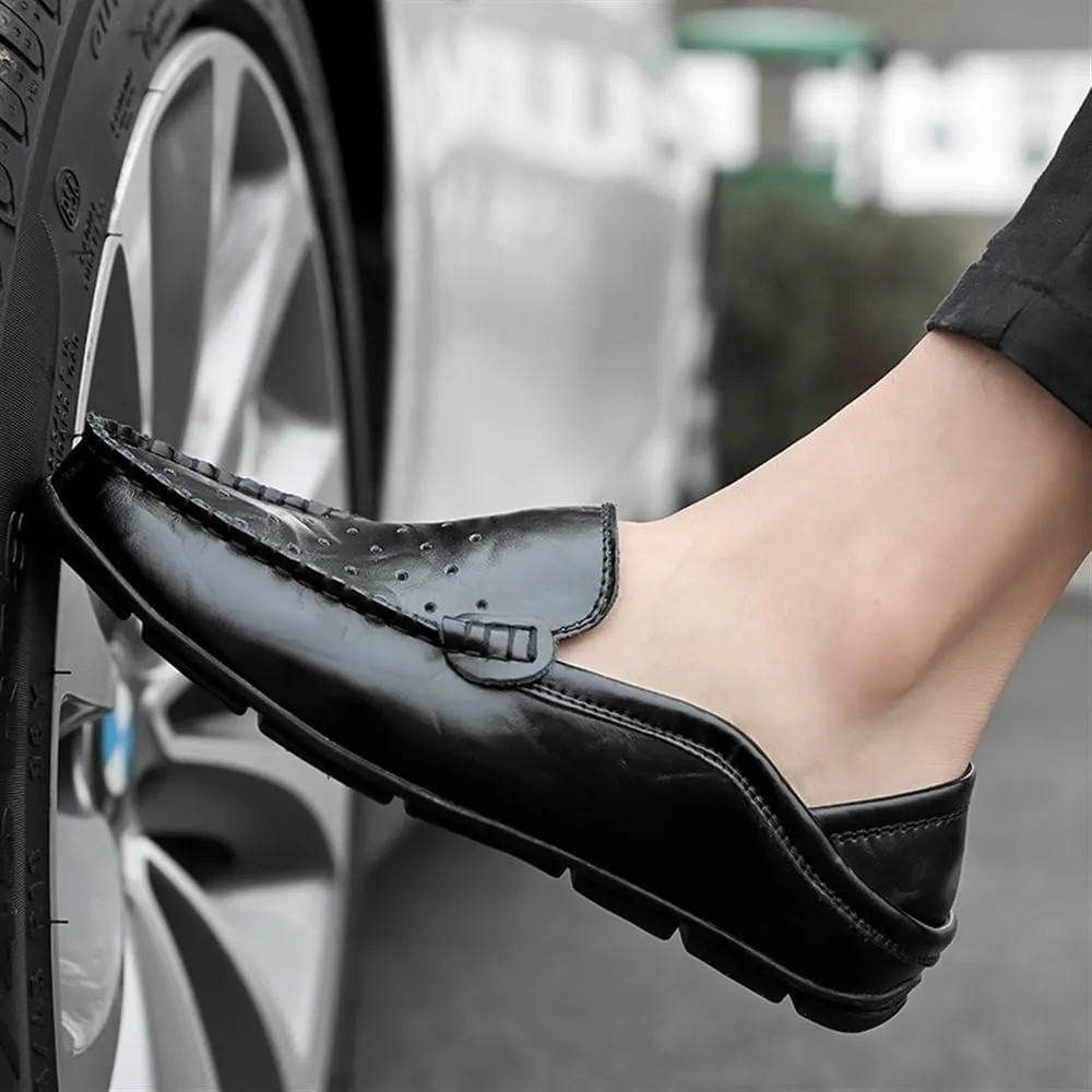 Men's Smoking Loafers - Breathable Moccasins, Simple Leather, Flexible, Flat Heel, Slip-On Driving Shoes, Anti-Slip & Resistant