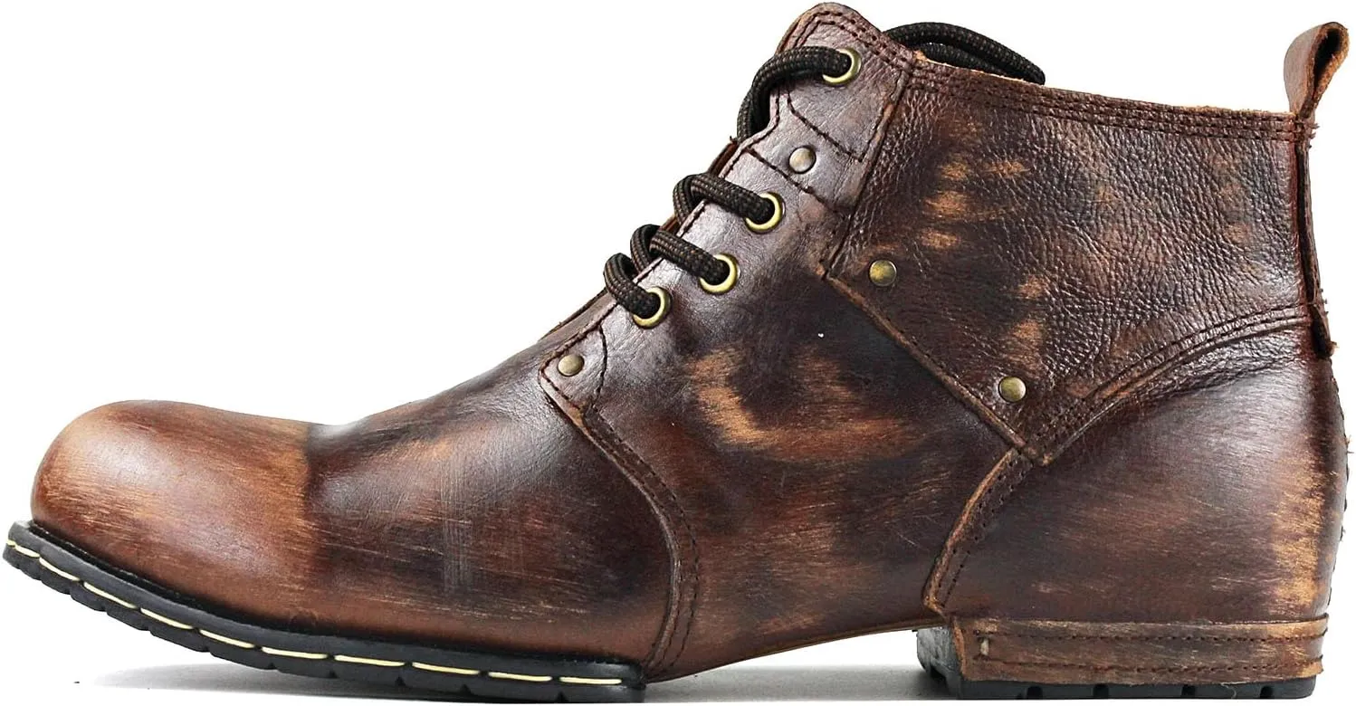 Men's Vintage Brown Chukka Boots Lace-up Motorcycle Casual Leather Dress Ankle Boot for Men Fashion CD-6015-2-Vintage Brown