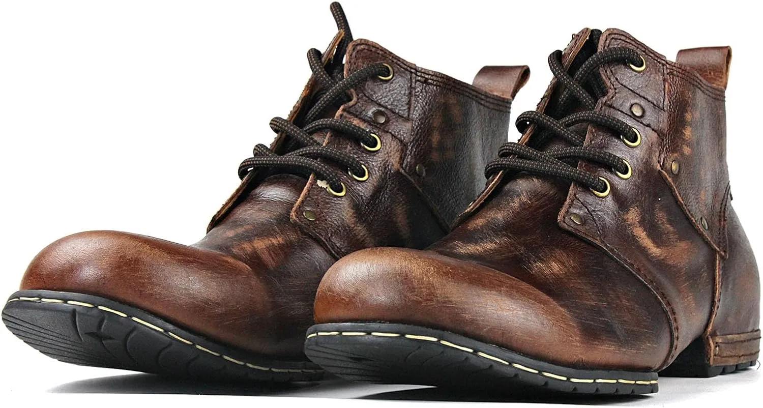 Men's Vintage Brown Chukka Boots Lace-up Motorcycle Casual Leather Dress Ankle Boot for Men Fashion CD-6015-2-Vintage Brown