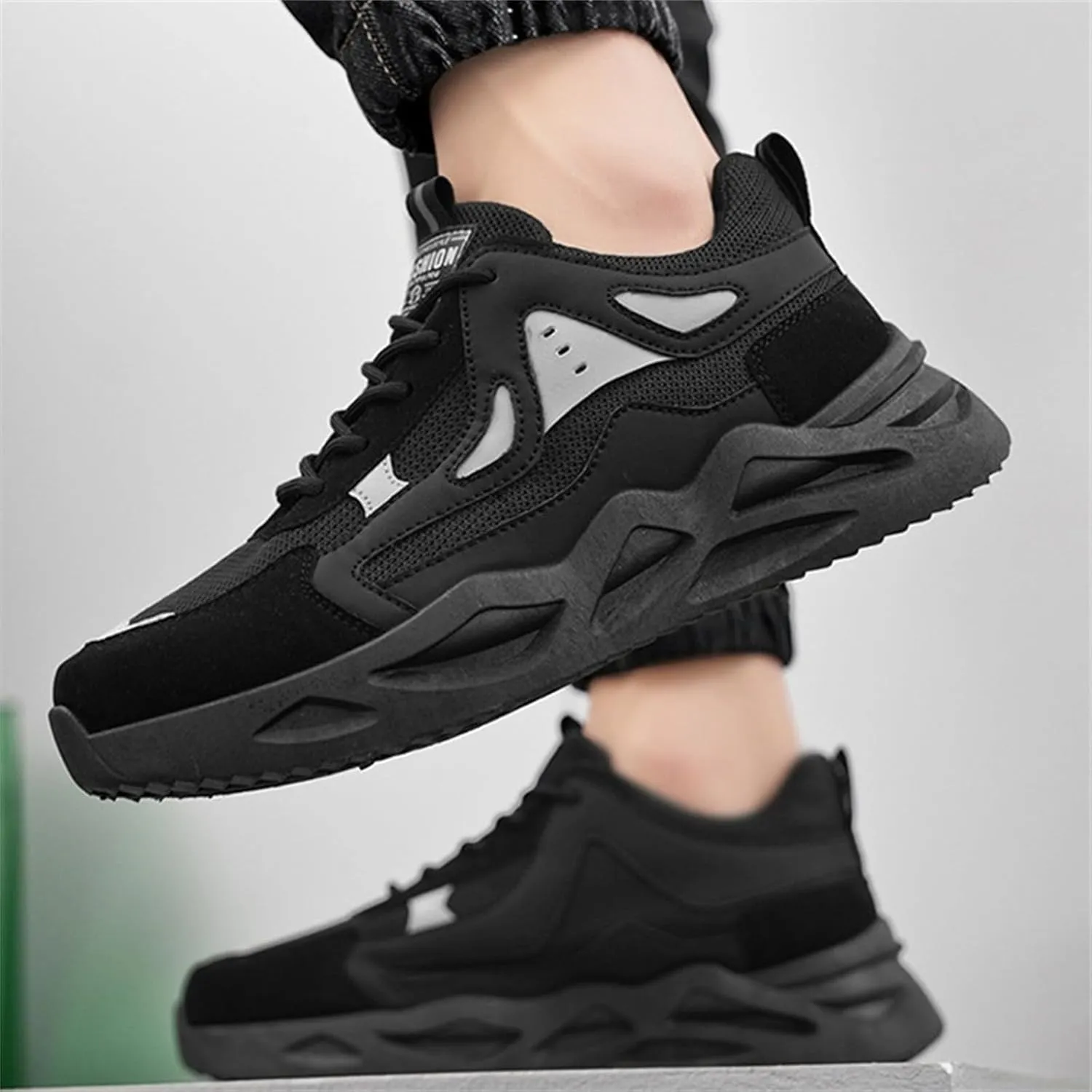 Mesh Sneakers for Men Thick Sole Lace-up Breathable Walking Running Shoes Comfortable Tennis Shoes Non Slip Soft Mens Outdoor Sport Sneakers