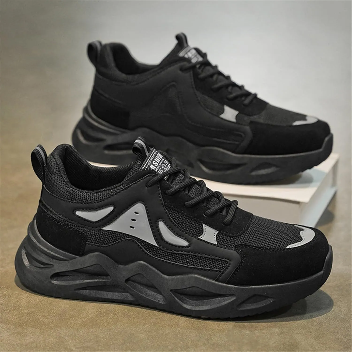 Mesh Sneakers for Men Thick Sole Lace-up Breathable Walking Running Shoes Comfortable Tennis Shoes Non Slip Soft Mens Outdoor Sport Sneakers