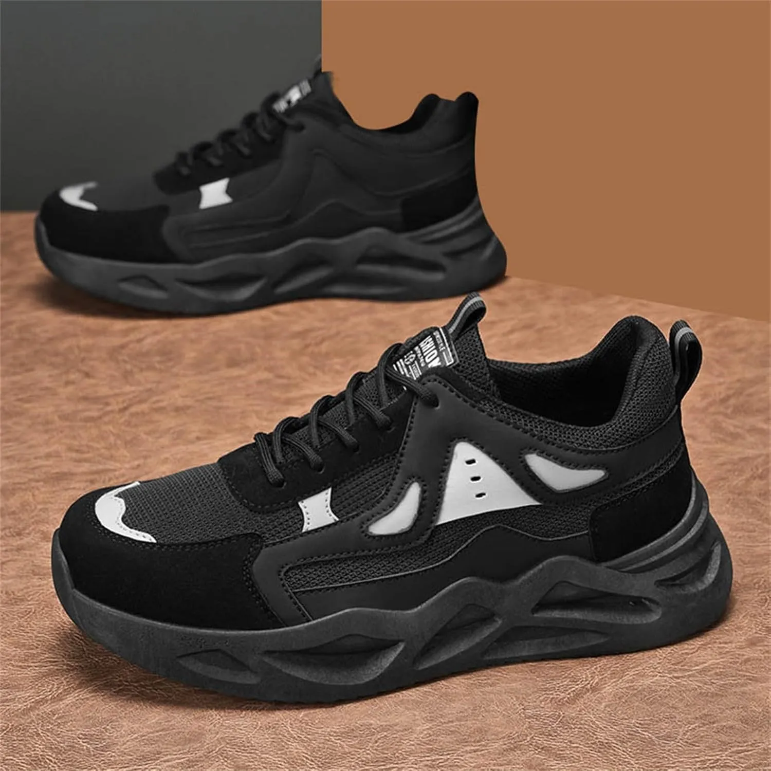 Mesh Sneakers for Men Thick Sole Lace-up Breathable Walking Running Shoes Comfortable Tennis Shoes Non Slip Soft Mens Outdoor Sport Sneakers