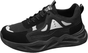 Mesh Sneakers for Men Thick Sole Lace-up Breathable Walking Running Shoes Comfortable Tennis Shoes Non Slip Soft Mens Outdoor Sport Sneakers