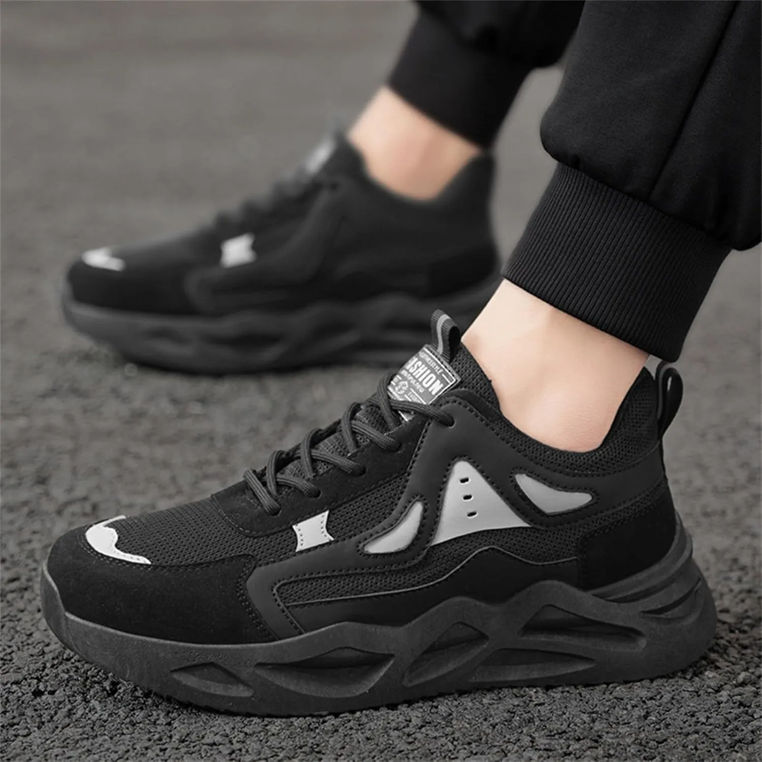 Mesh Sneakers for Men Thick Sole Lace-up Breathable Walking Running Shoes Comfortable Tennis Shoes Non Slip Soft Mens Outdoor Sport Sneakers
