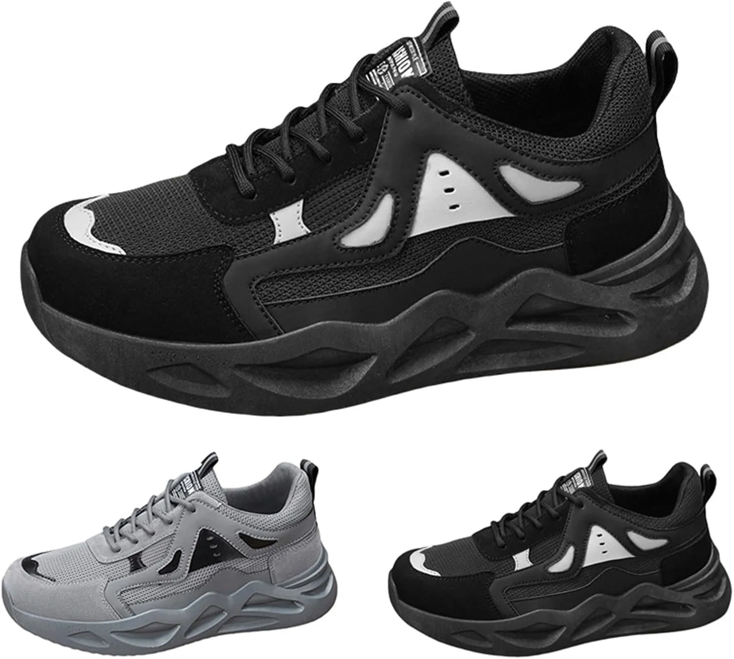 Mesh Sneakers for Men Thick Sole Lace-up Breathable Walking Running Shoes Comfortable Tennis Shoes Non Slip Soft Mens Outdoor Sport Sneakers