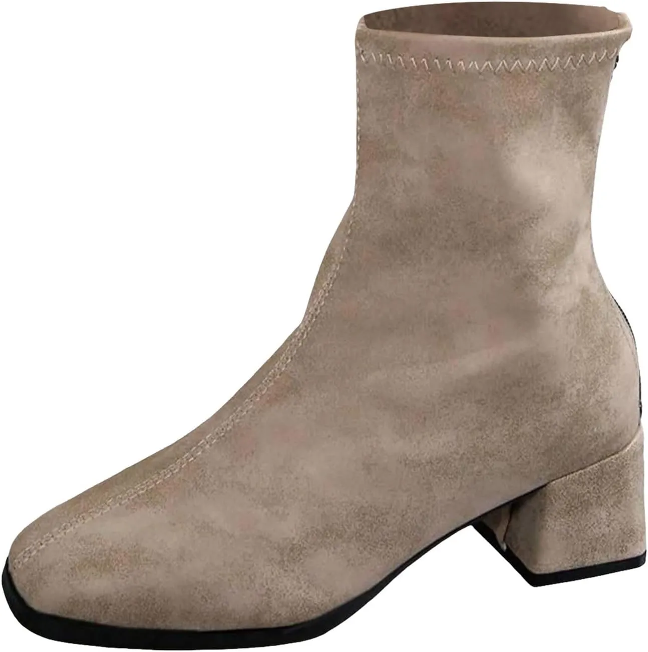Mid Calf Boots for Women Women's Square Head Thick Heel Back Zipper Thin Short Tube Small Leather Boots High Heels