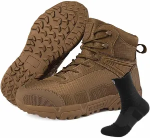 Military Combat Desert Boots, Men Leather Side Zip Desert Combat Boots with Sports Socks Breathable Jungle Hiking Boots Waterproof Tactical Boots