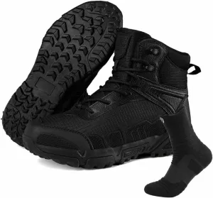Military Combat Desert Boots, Men Leather Side Zip Desert Combat Boots with Sports Socks Breathable Jungle Hiking Boots Waterproof Tactical Boots