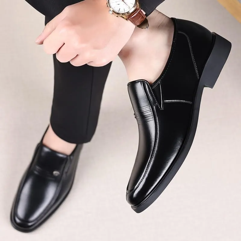 Non-Slip Rubber Flat Dress Shoes for Men Classic Leather Business Dress Loafer Casual Lightweight Soft Walking Shoes