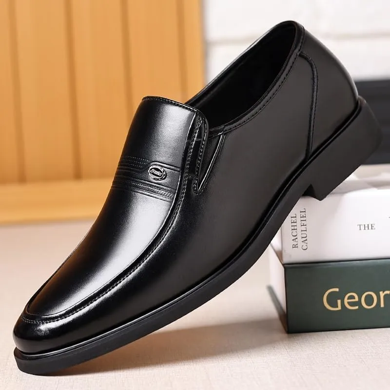 Non-Slip Rubber Flat Dress Shoes for Men Classic Leather Business Dress Loafer Casual Lightweight Soft Walking Shoes