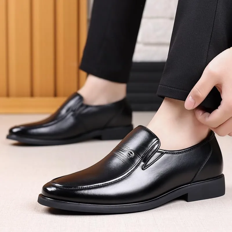 Non-Slip Rubber Flat Dress Shoes for Men Classic Leather Business Dress Loafer Casual Lightweight Soft Walking Shoes