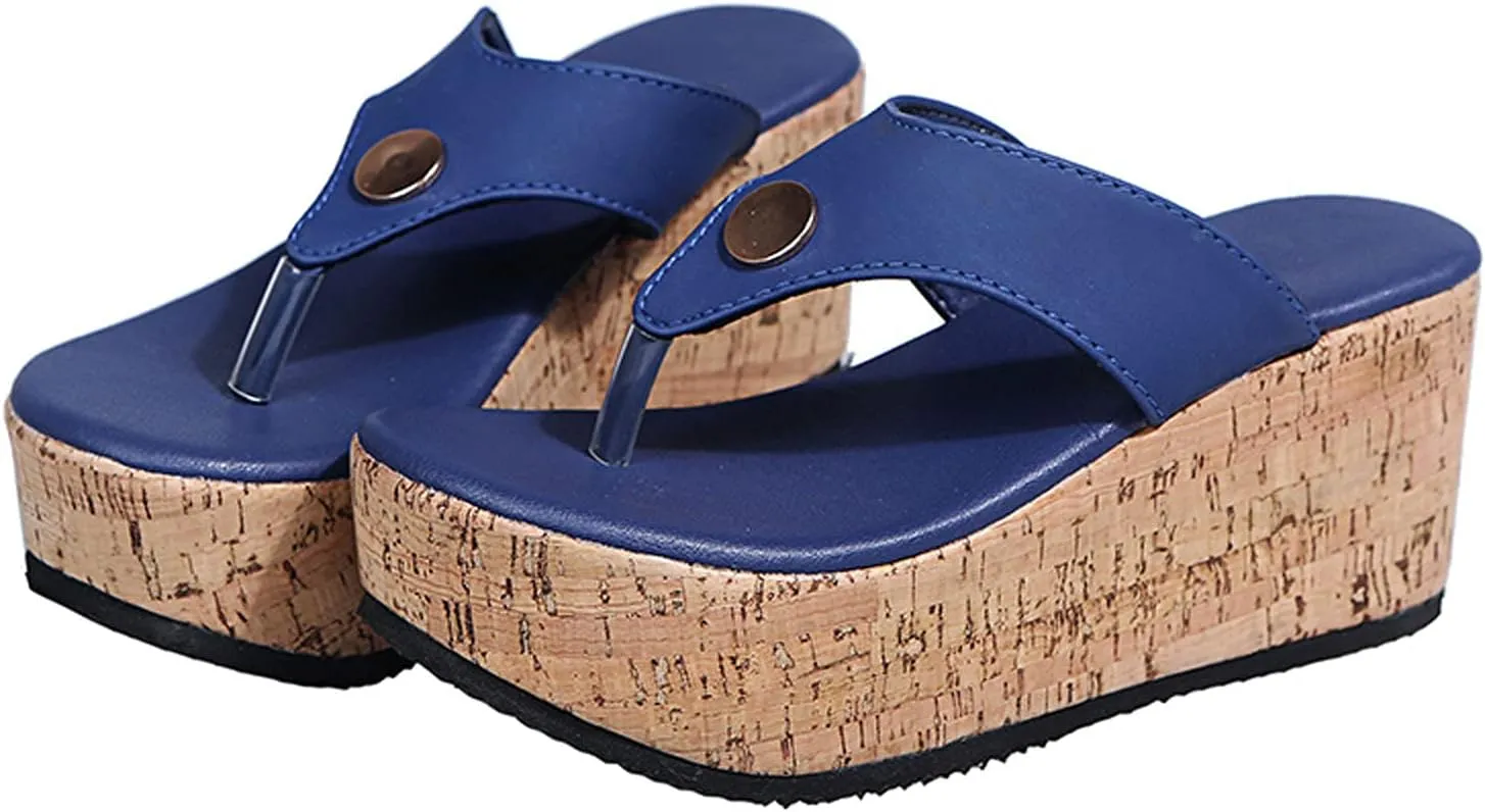 oiangi Womens Platform Wedge Heel Flip Flops Casual Summer Studded Thong Clip Toe Slip-on Slipper Summer Comfy Casual Ladies Shoes Slides Sandalias