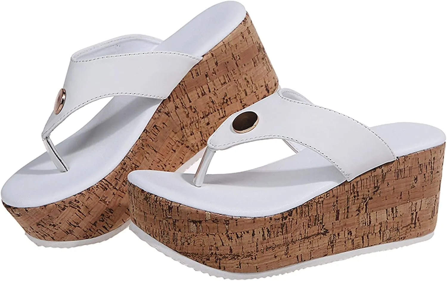 oiangi Womens Platform Wedge Heel Flip Flops Casual Summer Studded Thong Clip Toe Slip-on Slipper Summer Comfy Casual Ladies Shoes Slides Sandalias