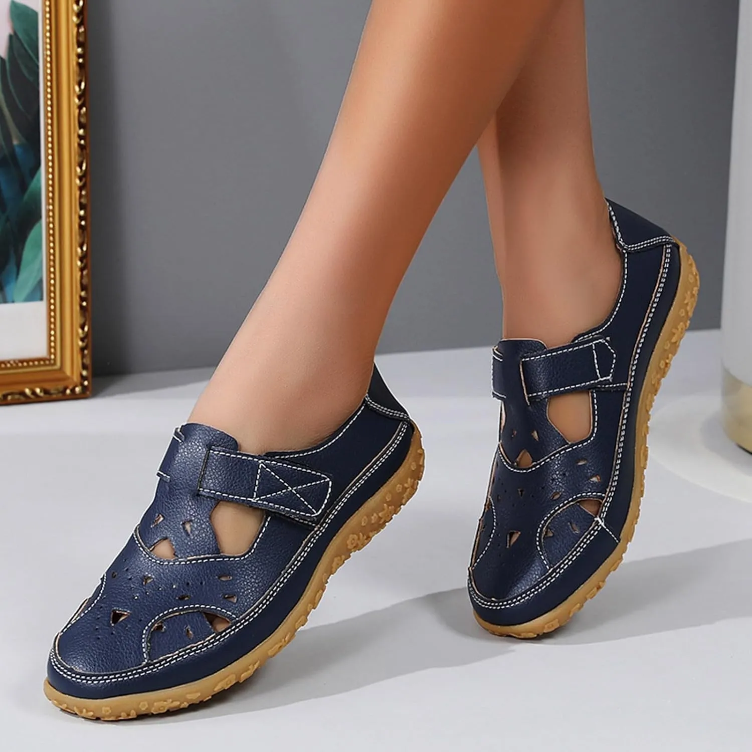 Orthopedic Loafers for Women Summer Dressy 2025 Casual Closed Toe sandal womens Leather Comfortable Soft Sole Ankle Strap Orthotic Beach Shoes Fashion Casual