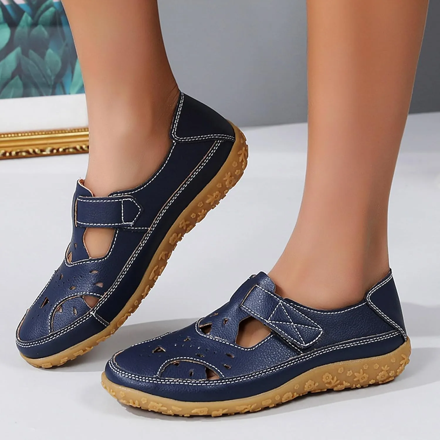 Orthopedic Loafers for Women Summer Dressy 2025 Casual Closed Toe sandal womens Leather Comfortable Soft Sole Ankle Strap Orthotic Beach Shoes Fashion Casual