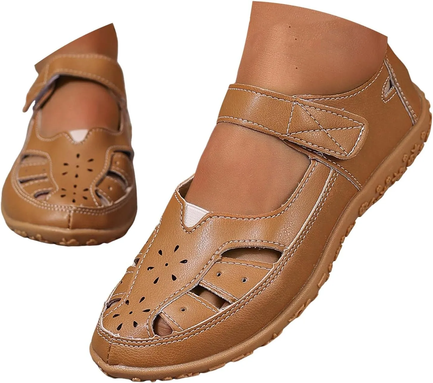Orthopedic Loafers for Women Summer Dressy 2025 Women's Casual Closed Toe Leather Sandals Comfortable Soft Sole Ankle Strap Orthotic Beach Party Wedding Shoes